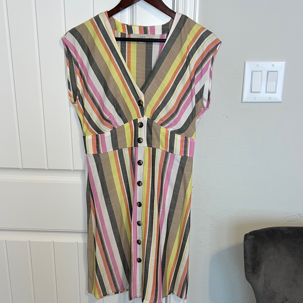 LOFT Flattering Multicolor Striped Midi Dress 4P - Picture 2 of 9